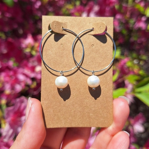 Jewelry - Freshwater Pearl Hoop Earrings ~ Artisan Jewelry